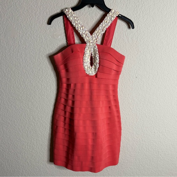 Sherri Hill Dresses & Skirts - Sherri Hill Coral Pink Orange Beaded Trim Bondage Dress